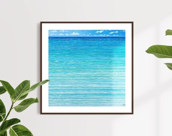 Isle of Wight coastal beach art print of original oil painting "Patchwork of Waves No.1" - blue, green, ripples, water, sea