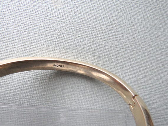 Vintage Monet Hinged Bangle: Gilded Peach Rhinest… - image 9