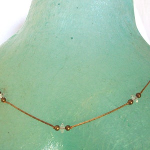 Crystal & Brass Tone Necklace: 1970s-80s Vintage Chain