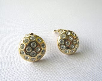 NINA RICCI - Rhinestone Clip On Earrings: Gilded Dome, 1980s-90s Vintage