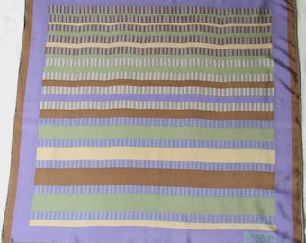LANVIN – Zijden sjaal met handgerolde zoom gestreept grafisch patroon lila, groen, taupe en beige kleuren gemerkt