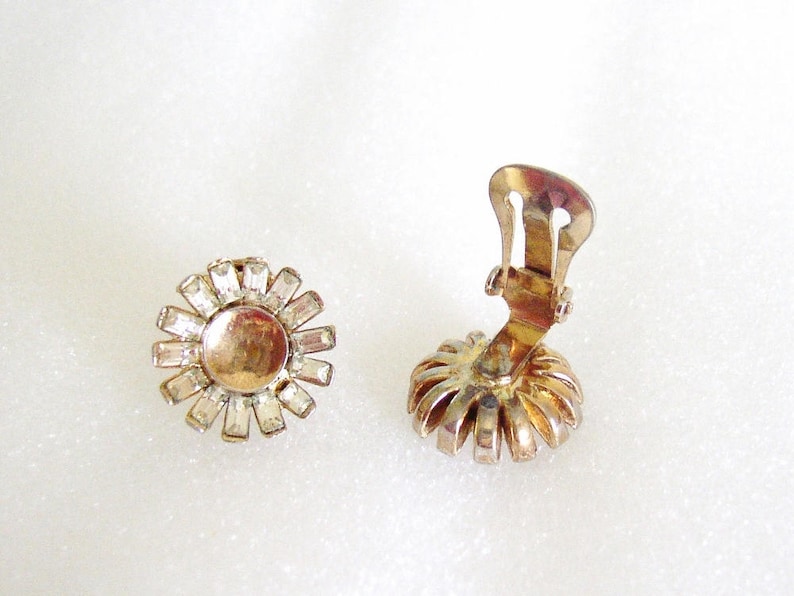TRIFARI Crown \u2013 Retro round earrings gilded metal gold wash set with clear crystals Pat Pending