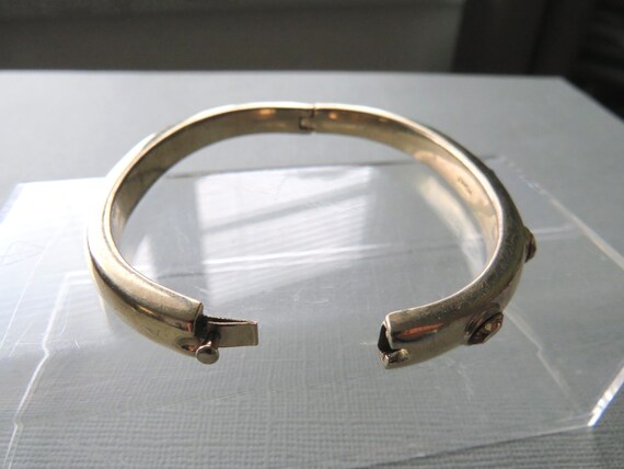 Vintage Monet Hinged Bangle: Gilded Peach Rhinest… - image 4