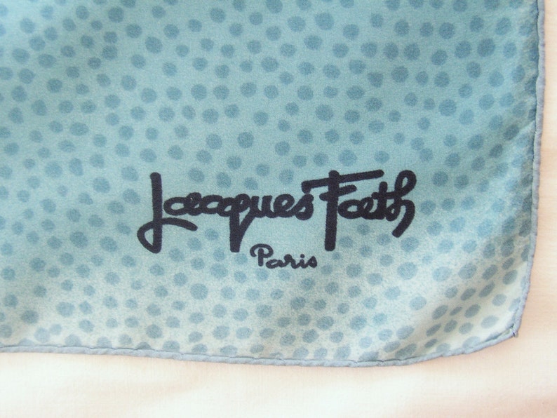 JACQUES FATH Teal colored silk square scarf aquarelle style signed Jacques Fath Paris image 2