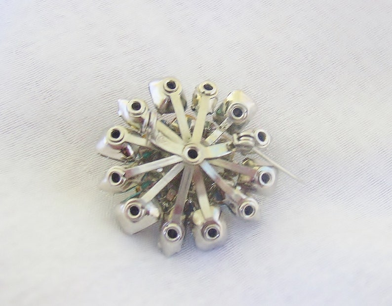 CORO Domed 3-layer round brooch prong set with multi colored rhinestones hand made image 5