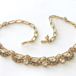 VOLUPTÉ Choker gilded metal chain claw set with back foiled clear crystals Mid Century image 1