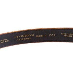 LIZ CLAIBORNE Inc. Brown leather belt with silver tone buckle antiqued pattern Neo Deco style image 3