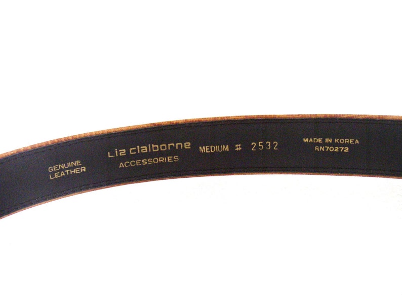 LIZ CLAIBORNE Inc. Brown leather belt with silver tone buckle antiqued pattern Neo Deco style image 3