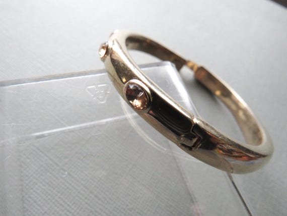 Vintage Monet Hinged Bangle: Gilded Peach Rhinest… - image 10