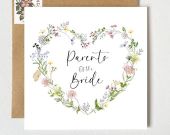 Parents of the Bride Card | Pretty Floral Botanical Wreath Heart | Wedding Card | Wildflower Heart Wreath