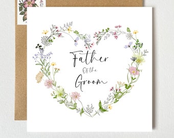 Father of the Groom Card | Pretty Floral Botanical Wreath Heart | Wedding Card