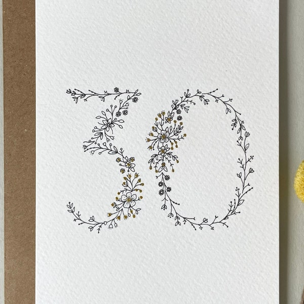 30th Birthday Card - Luxury Hand Illustrated - Birthday Card for Her - Anniversary Card - Wedding Anniversary -Birthday Card