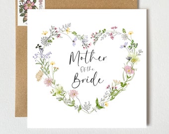 Mother of the Bride Card | Pretty Floral Botanical Wreath Heart | Wedding Card