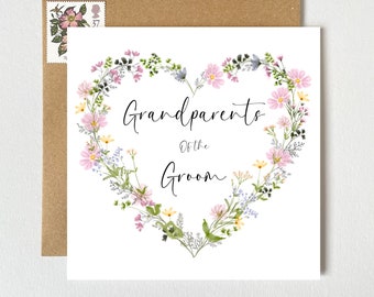 Grandparents of the Groom Card | Pretty Floral Bright Wildflowers Botanical Wreath Heart | Wedding Card | Wildflower Heart Wreath