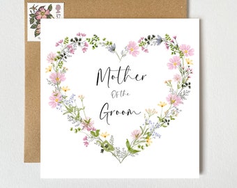 Mother of the Groom Card | Pretty Floral Botanical Wreath Heart | Wedding Card