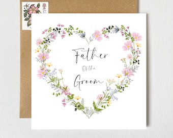 Father of the Groom Card | Pretty Floral Bright Wildflowers Botanical Wreath Heart | Wedding Card