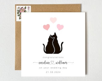 Personalised Wedding Day Cats Card | Black Cats Cuddling | Bride and Groom | Newlyweds | Happily Ever After | Congratulations Wedding Day