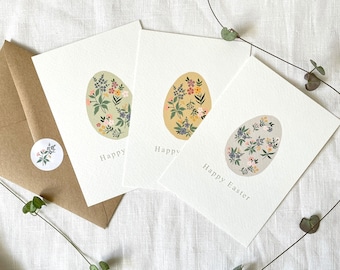 Pack of 3 Easter Cards | Happy Easter Card | Pretty Easter Egg Card | Pretty Painted Floral Egg | Spring Floral Card