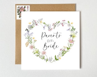 Parents of the Bride Card | Pretty Floral Botanical Wreath Heart | Wedding Card | Wildflower Heart Wreath