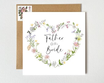 Father of the Bride Card | Pretty Floral Botanical Wreath Heart | Wedding Card