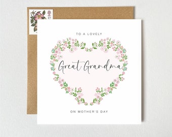 Mother’s Day Card For Great Grandma | Pretty Flower Posey Pink Heart | Mum, Nanny, Step-Mum, Great-Nan | Personalised Mother's Day Card