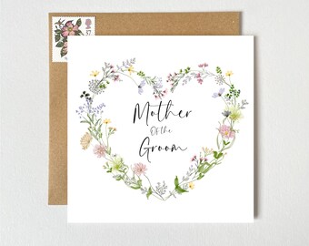 Mother of the Groom Card | Pretty Floral Botanical Wreath Heart | Wedding Card