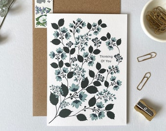 Thinking of You Blue Botanical Flowers Card | Friend Card | Sympathy Card