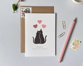 Black Cats Happy Anniversary Card - Simple Anniversary Card - Wedding Anniversary Card for Wife - Anniversary Card Girlfriend