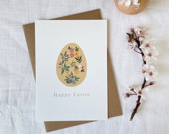 Yellow Floral Easter Egg Card | Happy Easter Card | Pretty Easter Egg Card | Pretty Painted Floral Egg | Spring Floral Card