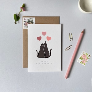 Black Cats Happy Anniversary Card - Simple Anniversary Card - Wedding Anniversary Card for Wife - Anniversary Card Girlfriend