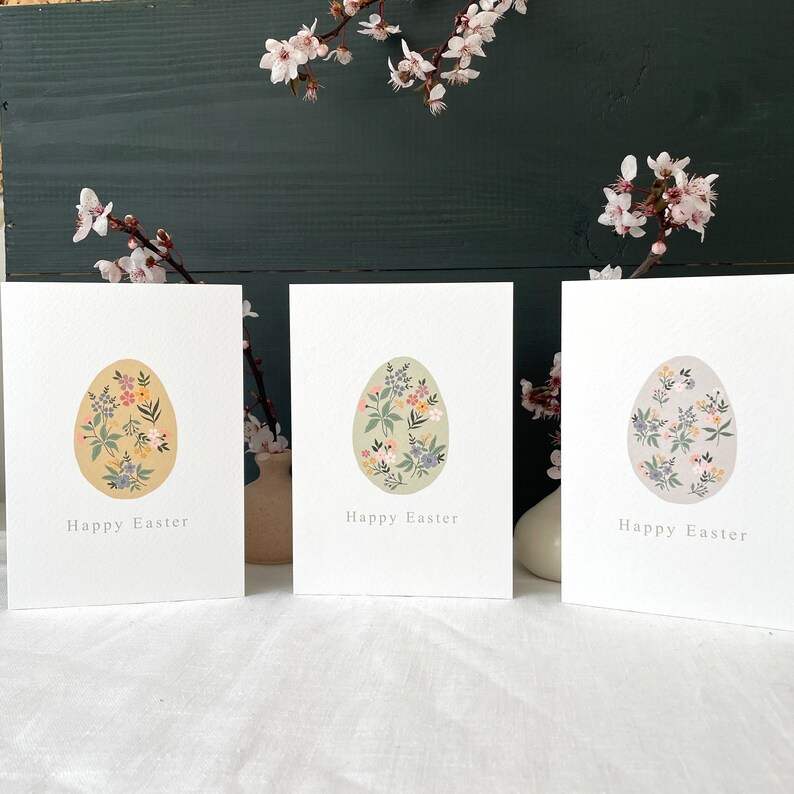 Pack of 3 Easter Cards Happy Easter Card Pretty Easter Egg Card Pretty Painted Floral Egg Spring Floral Card image 3