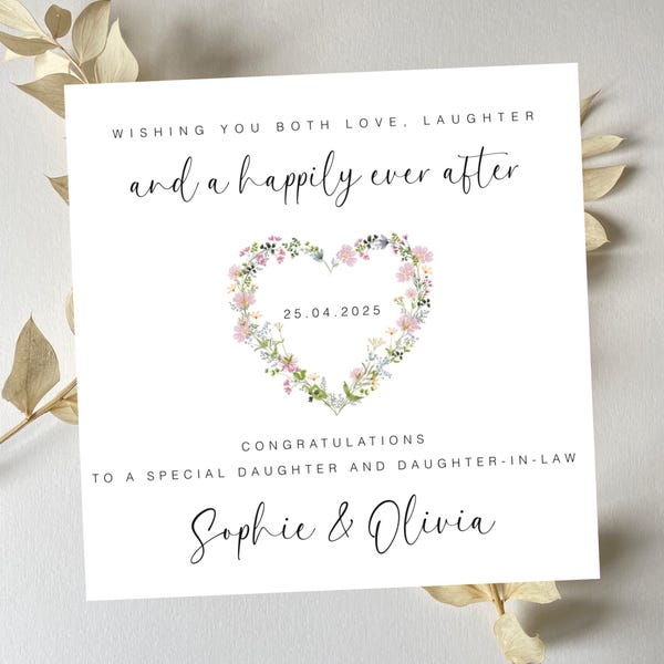 Personalized Daughter & Daughter-in-Law Wedding Card: Watercolor Wildflower Heart