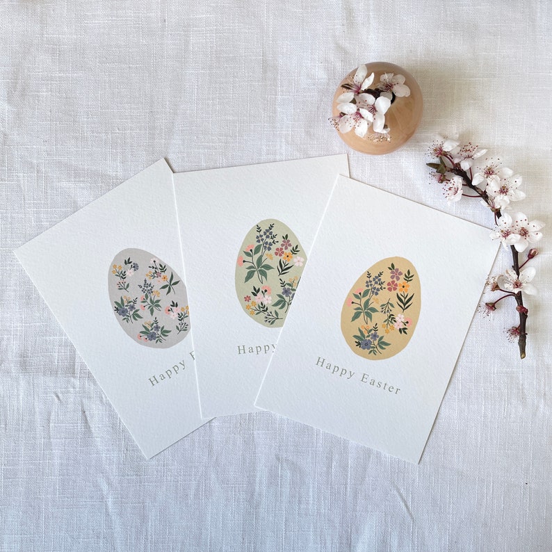 Pack of 3 Easter Cards Happy Easter Card Pretty Easter Egg Card Pretty Painted Floral Egg Spring Floral Card image 4