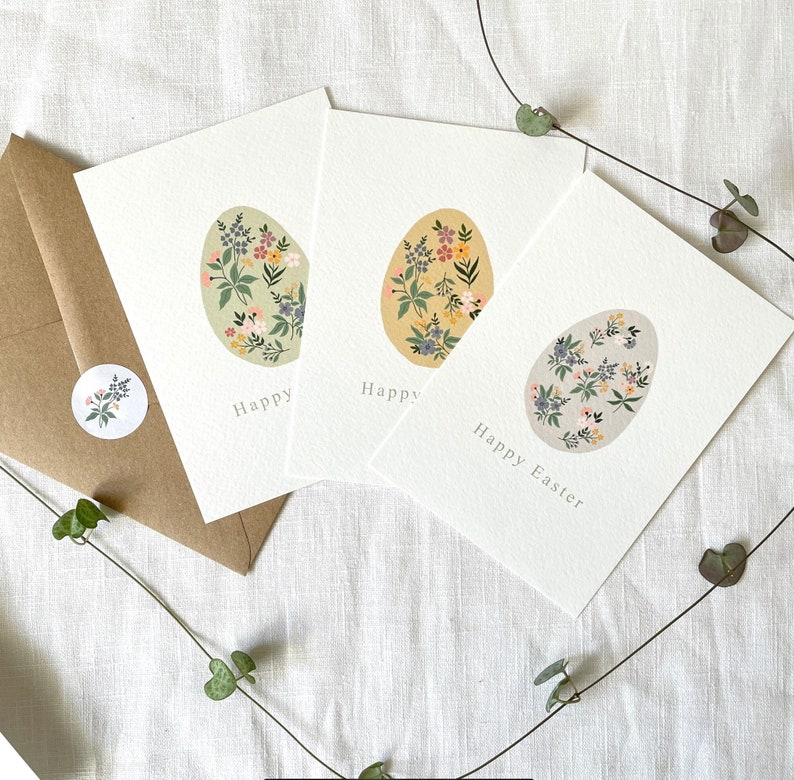 Pack of 3 Easter Cards Happy Easter Card Pretty Easter Egg Card Pretty Painted Floral Egg Spring Floral Card image 1