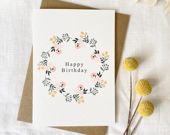 Happy Birthday Floral Posey Wreath Card | Birthday Card | Birthday Card for Her