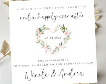 Personalized Daughter & Daughter-in-Law Wedding Card: Watercolor Floral Heart