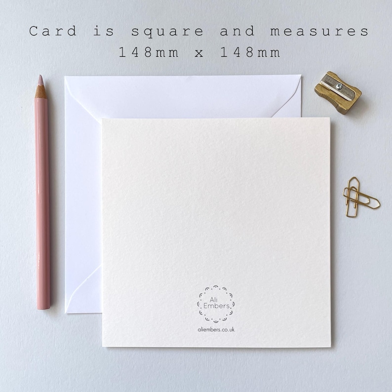 May include: Blank white card with a small circle logo that says "All Embers" and the website "allembers.co.uk". The card is square and measures 148mm x 148mm.