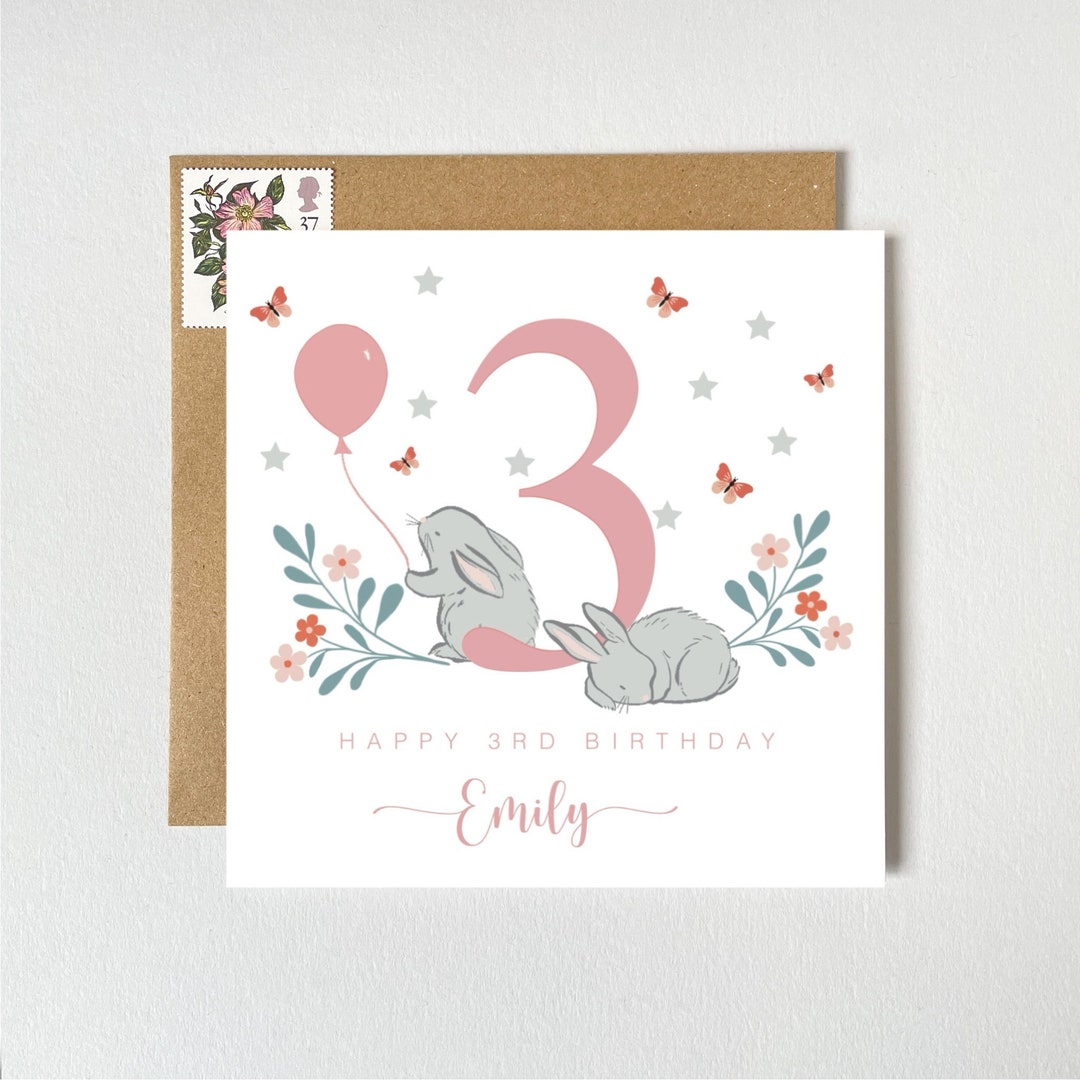 Personalised Name Girls 3rd Birthday Card Cute First Birthday Card personalised-name-girls-3rd-birthday-card-cute-first-birthday-card