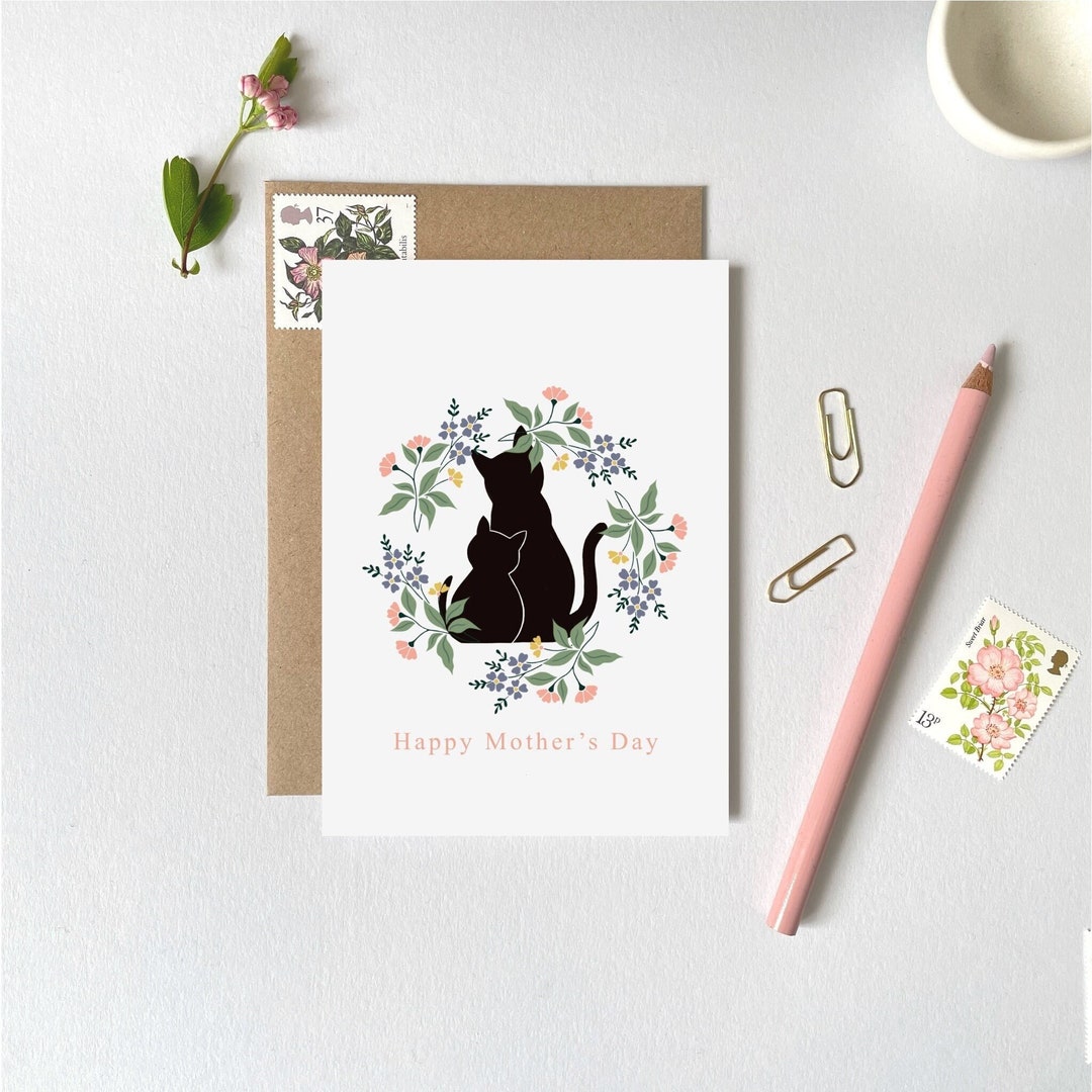 Mothers Day Cat and Kitten Card Cute Cat Card Cat Lover Mother's Day ...