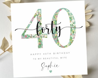 Personalized 40th Birthday Card: Floral Fabric Design