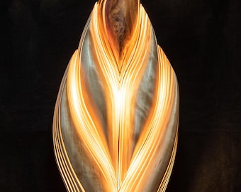 Lampada da tavolo in legno realizzata a mano, scultura-vaso - Decorazione per la casa artigianale e sostenibile, illuminazione d'ambiente