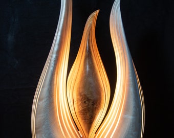 Handmade lamp light sculpture made of wood Phoenix