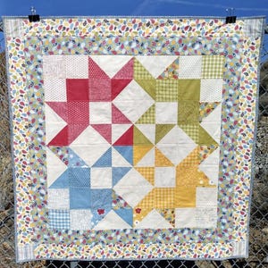 Elementary colors quilt red, blue, yellow and green handmade by me and perfect gift for someone special!