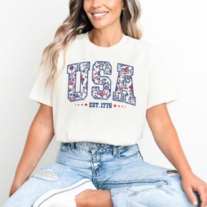 Floral USA Est 1776 shirt, Floral USA, 4th of July shirt, Independence Day, Memorial Day shirt, Patriotic Women shirt, Floral patriotic image 2