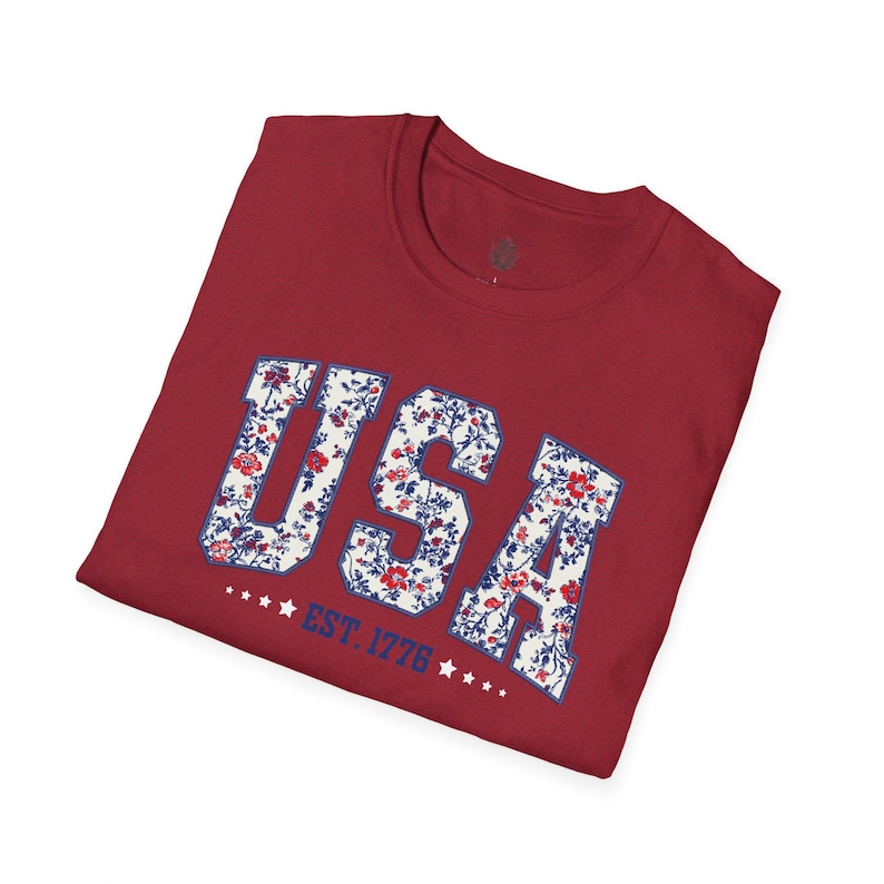 Floral USA Est 1776 shirt, Floral USA, 4th of July shirt, Independence Day, Memorial Day shirt, Patriotic Women shirt, Floral patriotic image 6