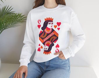 Bluza Królowej Kier, Bluza Walentynkowa, Prezent Walentynkowy, Bluza z okrągłym dekoltem Królowej Kier, Uroczy Prezent Walentynkowy dla Niej,