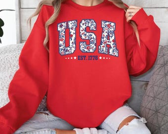 Floral USA Est 1776 sweatshirt, Floral USA, 4th of July crewneck, Independence Day, Memorial Day shirt, Patriotic Women hoodie,