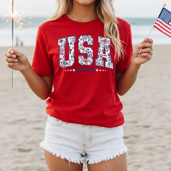 Floral USA Est 1776 shirt, Floral USA, 4th of July shirt, Independence Day, Memorial Day shirt, Patriotic Women shirt, Floral patriotic