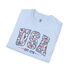 Floral USA Est 1776 shirt, Floral USA, 4th of July shirt, Independence Day, Memorial Day shirt, Patriotic Women shirt, Floral patriotic image 5