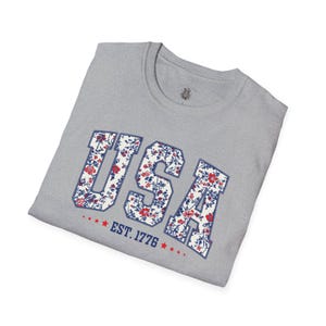 Floral USA Est 1776 shirt, Floral USA, 4th of July shirt, Independence Day, Memorial Day shirt, Patriotic Women shirt, Floral patriotic image 4